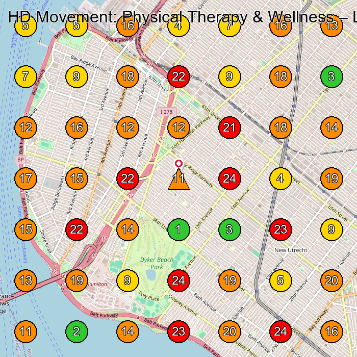 HD Movement: Physical Therapy & Wellness Physical Therapy Clinic GeoGrid ranking map for Brooklyn NY
